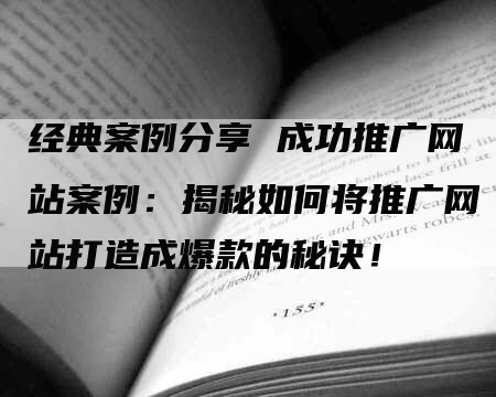 经典案例分享 成功推广网站案例：揭秘如何将推广网站打造成爆款的秘诀！